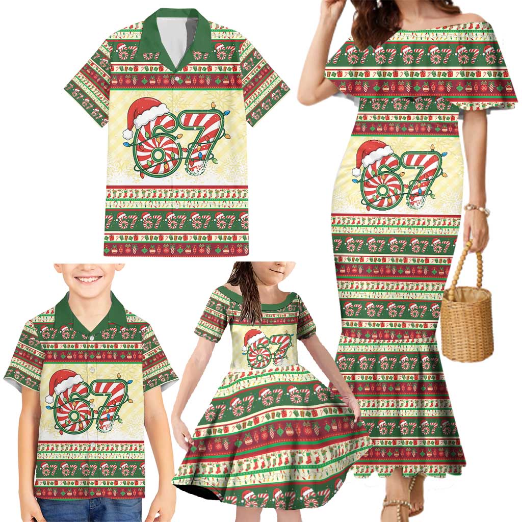 67 Six Seven Funny Meme Christmas Family Matching Mermaid Dress and Hawaiian Shirt Funny Xmas - Wonder Print Shop
