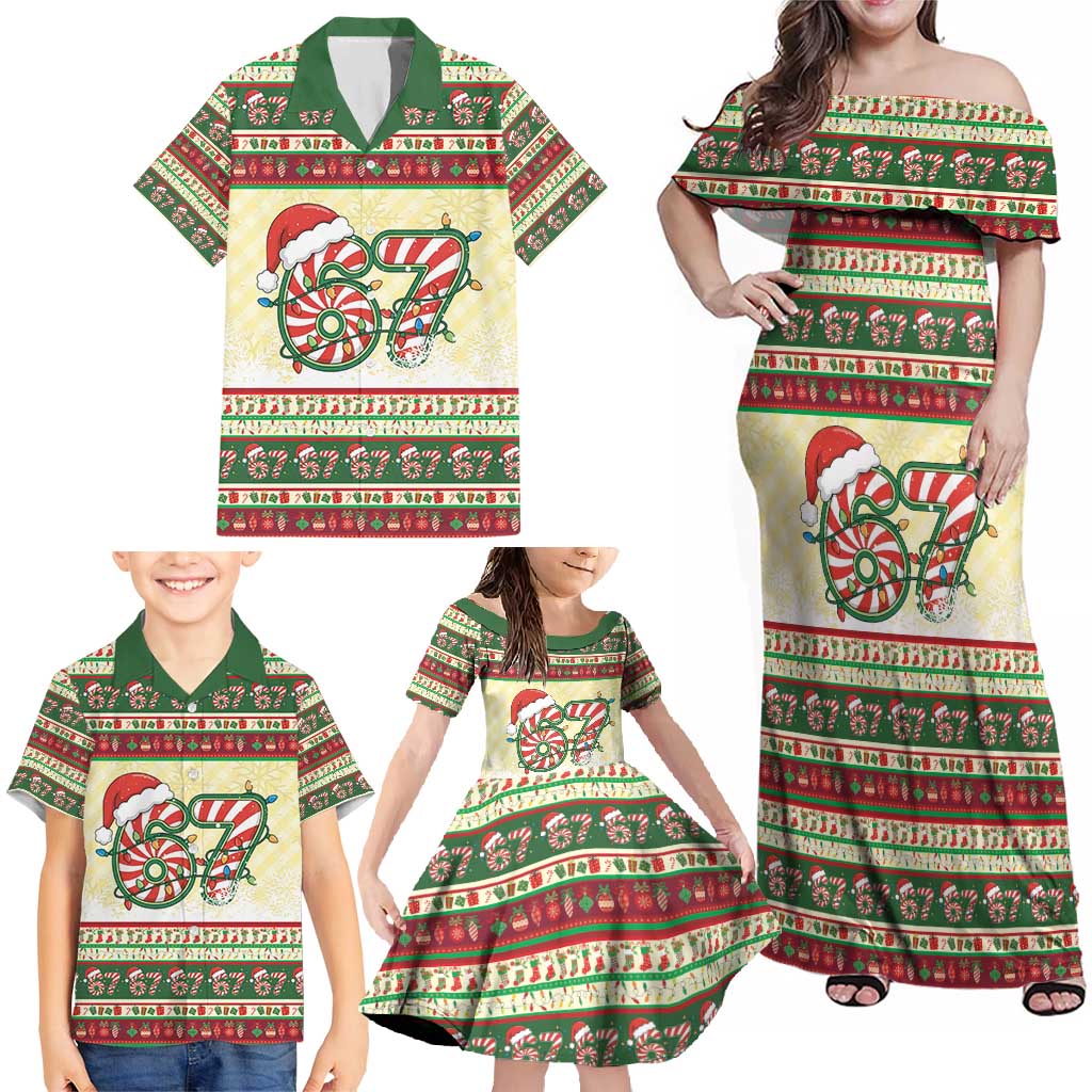 67 Six Seven Funny Meme Christmas Family Matching Off Shoulder Maxi Dress and Hawaiian Shirt Funny Xmas - Wonder Print Shop