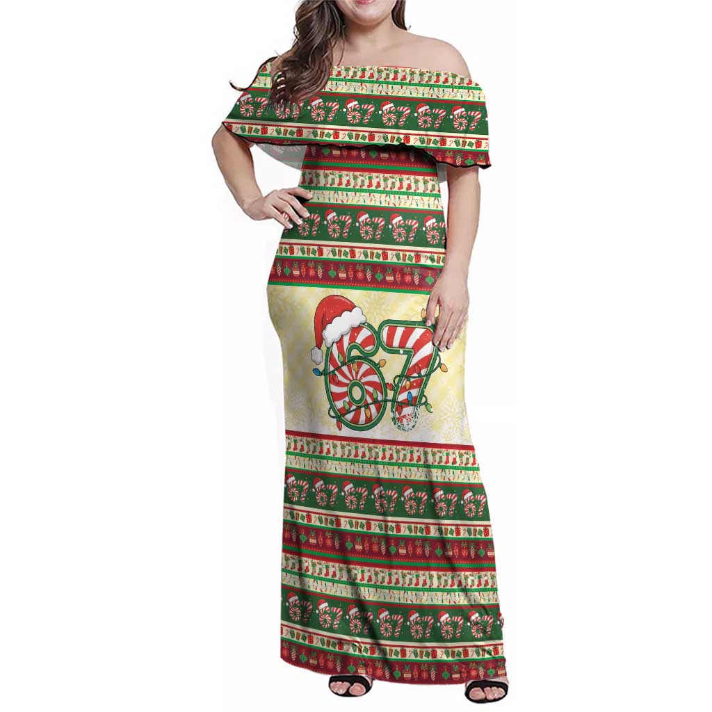 67 Six Seven Funny Meme Christmas Family Matching Off Shoulder Maxi Dress and Hawaiian Shirt Funny Xmas - Wonder Print Shop