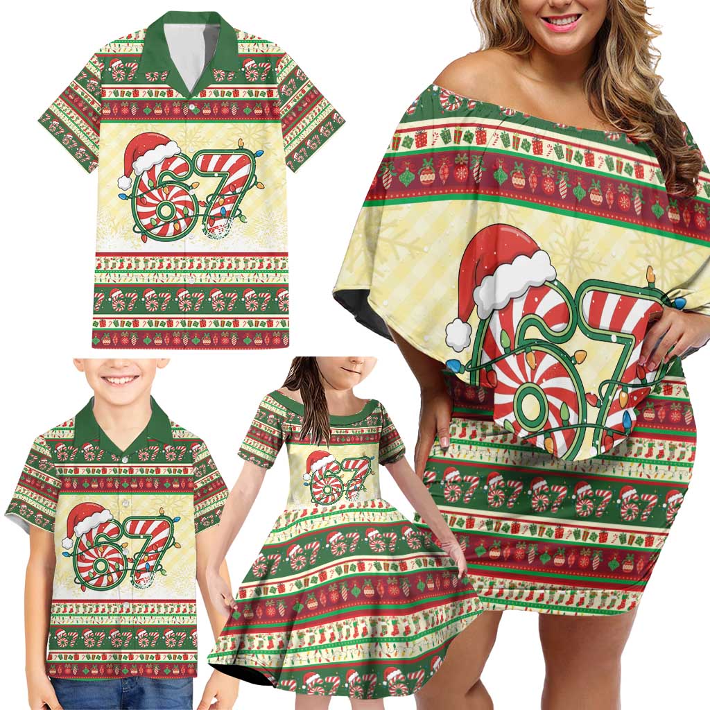 67 Six Seven Funny Meme Christmas Family Matching Off Shoulder Short Dress and Hawaiian Shirt Funny Xmas - Wonder Print Shop