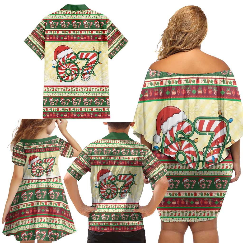 67 Six Seven Funny Meme Christmas Family Matching Off Shoulder Short Dress and Hawaiian Shirt Funny Xmas - Wonder Print Shop