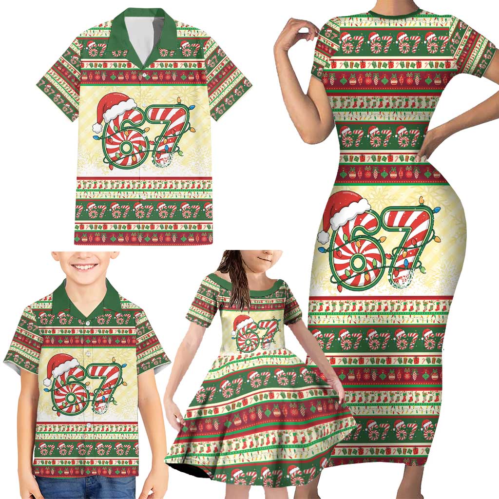 67 Six Seven Funny Meme Christmas Family Matching Short Sleeve Bodycon Dress and Hawaiian Shirt Funny Xmas - Wonder Print Shop