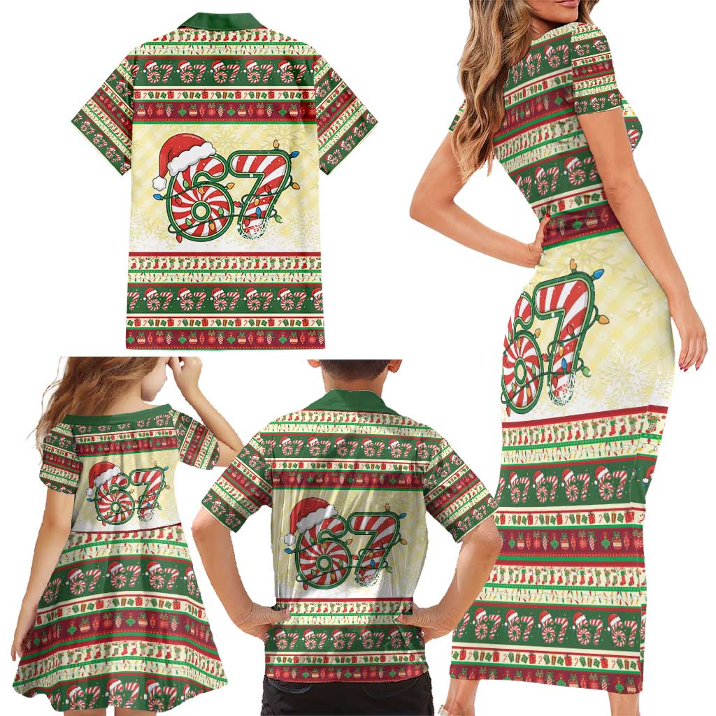 67 Six Seven Funny Meme Christmas Family Matching Short Sleeve Bodycon Dress and Hawaiian Shirt Funny Xmas - Wonder Print Shop