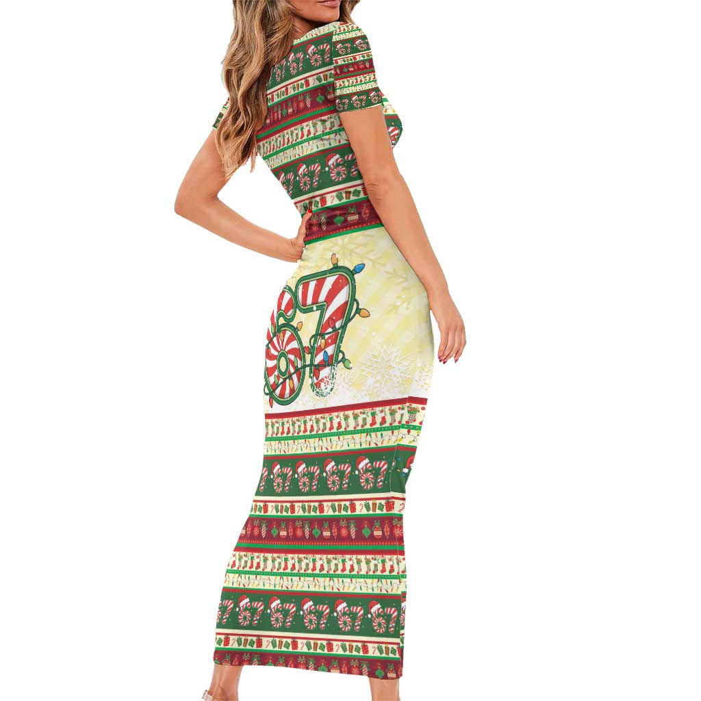 67 Six Seven Funny Meme Christmas Family Matching Short Sleeve Bodycon Dress and Hawaiian Shirt Funny Xmas - Wonder Print Shop