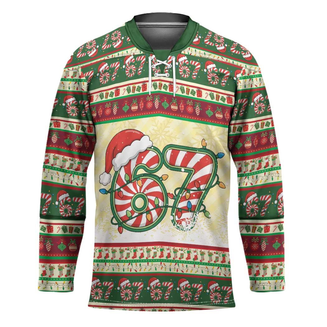 67 Six Seven Funny Meme Christmas Hockey Jersey Funny Xmas - Wonder Print Shop