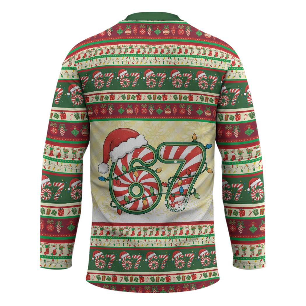67 Six Seven Funny Meme Christmas Hockey Jersey Funny Xmas - Wonder Print Shop