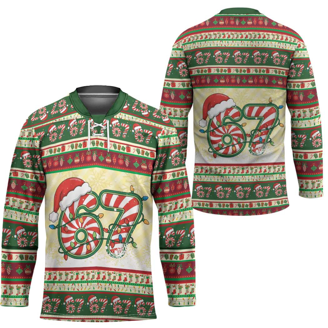 67 Six Seven Funny Meme Christmas Hockey Jersey Funny Xmas - Wonder Print Shop