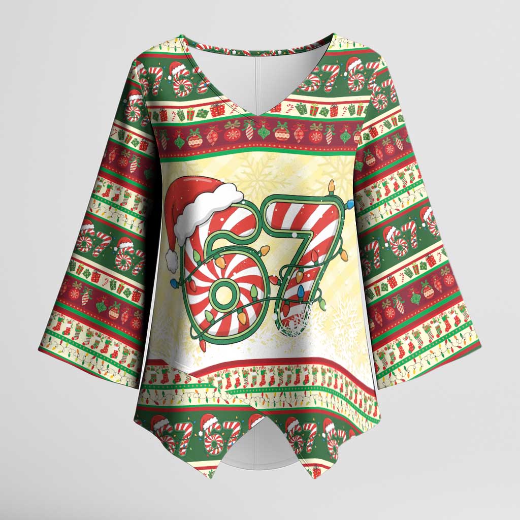 67 Six Seven Funny Meme Christmas Kimono Sleeve Blouse Funny Xmas - Wonder Print Shop