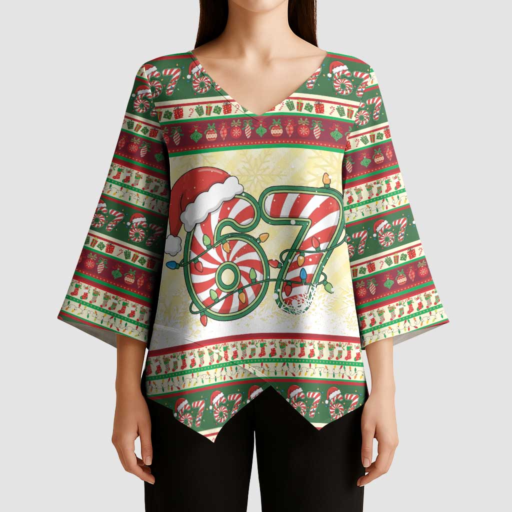 67 Six Seven Funny Meme Christmas Kimono Sleeve Blouse Funny Xmas - Wonder Print Shop