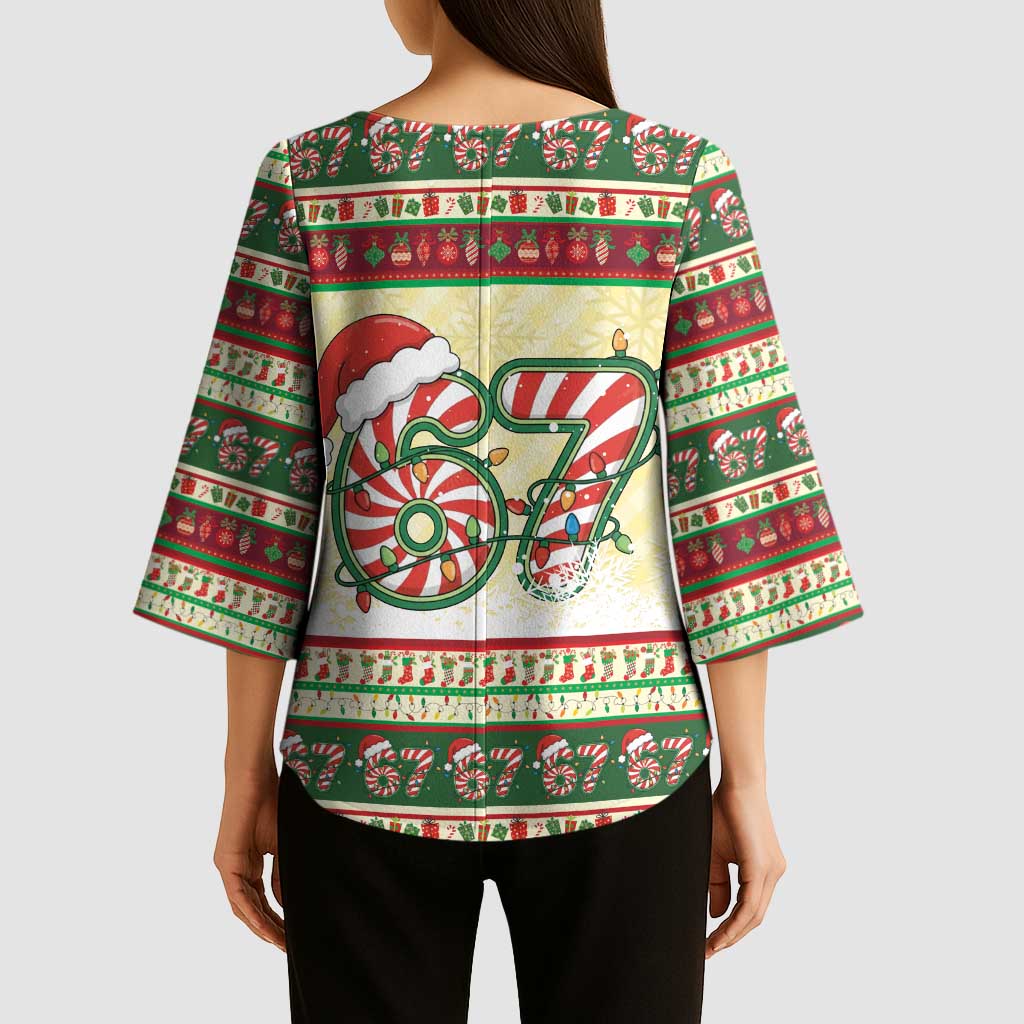 67 Six Seven Funny Meme Christmas Kimono Sleeve Blouse Funny Xmas - Wonder Print Shop