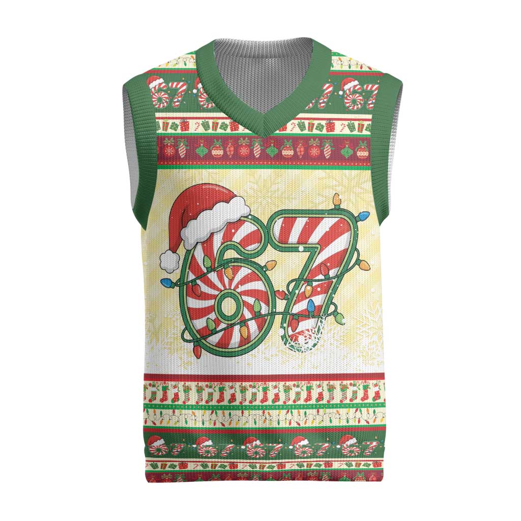 67 Six Seven Funny Meme Christmas Knitted V-Neck Vest Funny Xmas - Wonder Print Shop