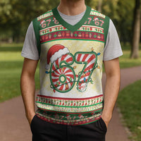 67 Six Seven Funny Meme Christmas Knitted V-Neck Vest Funny Xmas - Wonder Print Shop