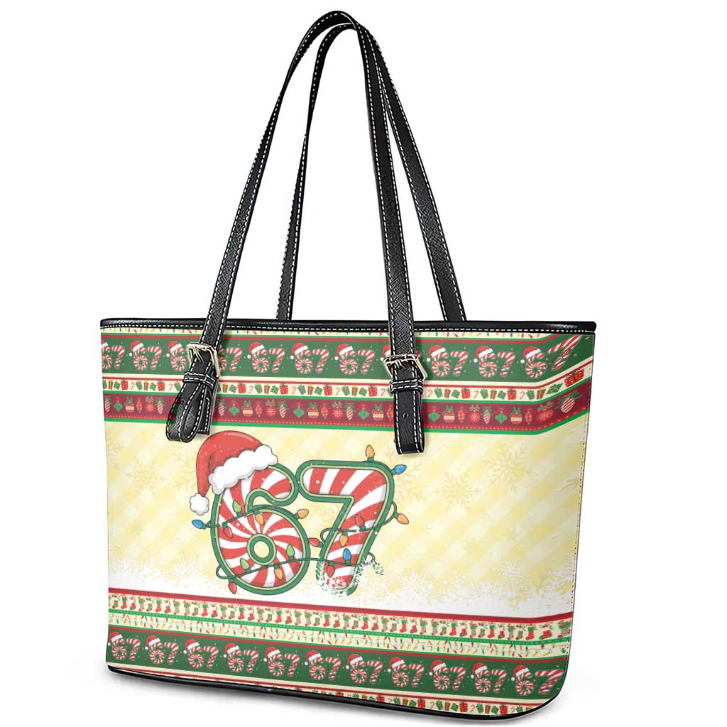 67 Six Seven Funny Meme Christmas Leather Tote Bag Funny Xmas - Wonder Print Shop