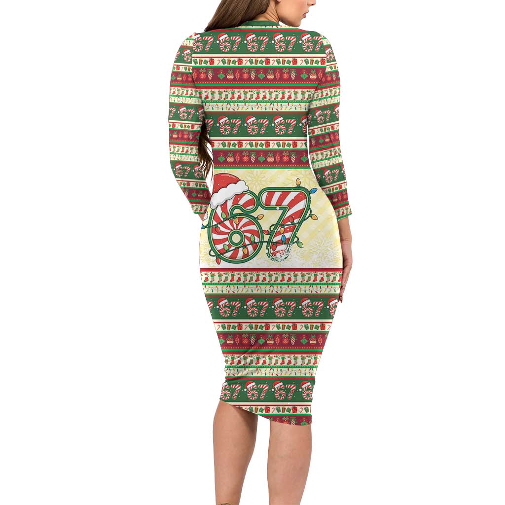67 Six Seven Funny Meme Christmas Long Sleeve Bodycon Dress Funny Xmas - Wonder Print Shop