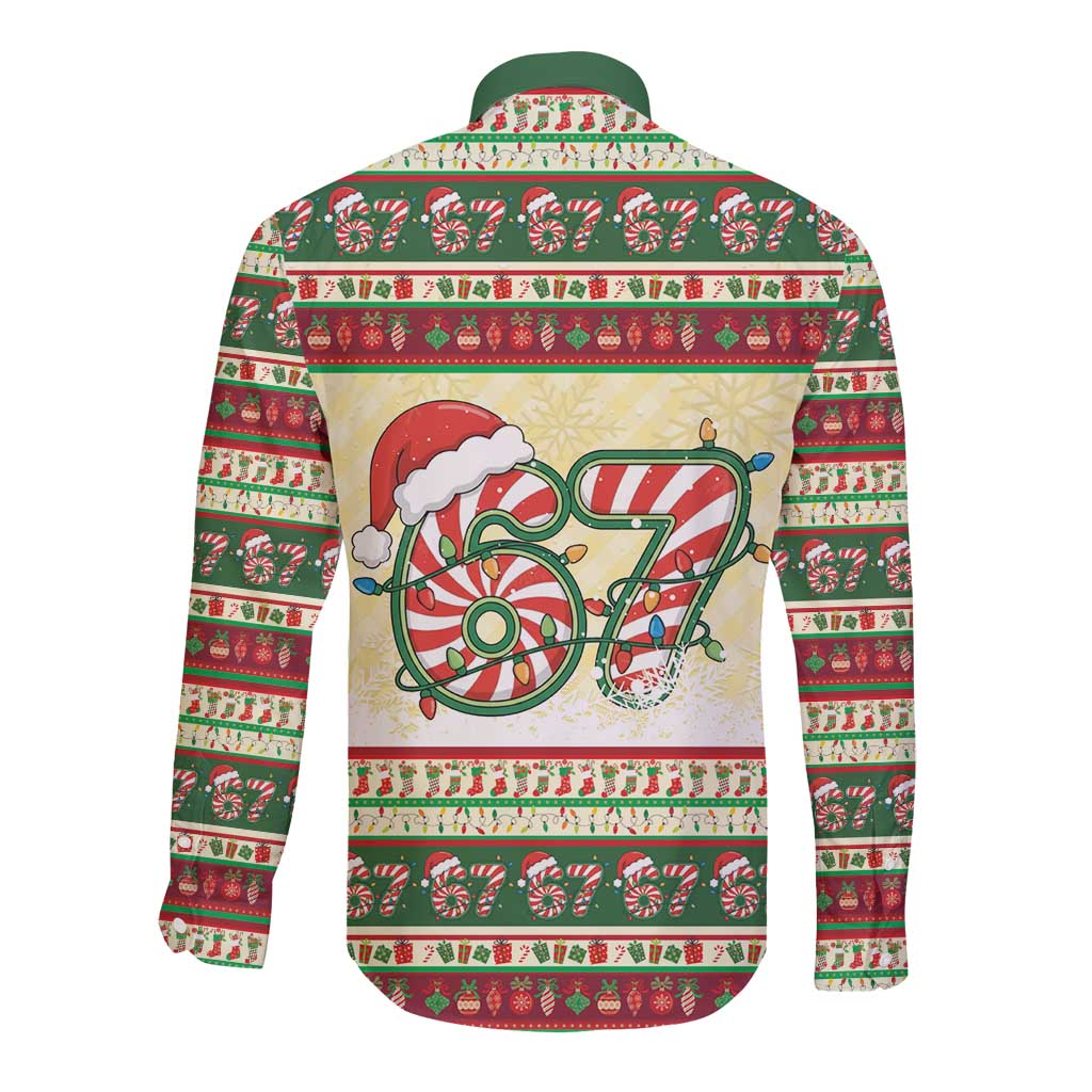 67 Six Seven Funny Meme Christmas Long Sleeve Button Shirt Funny Xmas - Wonder Print Shop