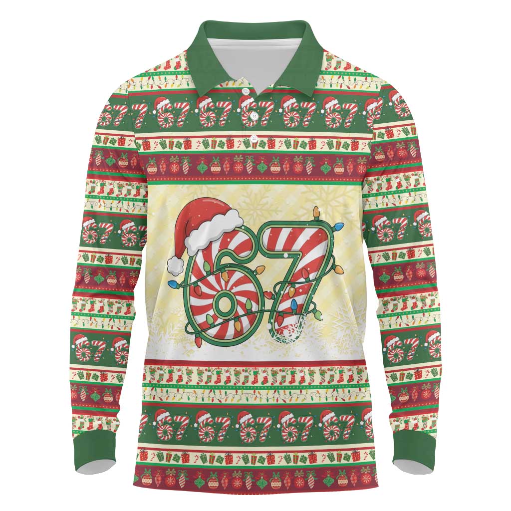 67 Six Seven Funny Meme Christmas Long Sleeve Polo Shirt Funny Xmas - Wonder Print Shop