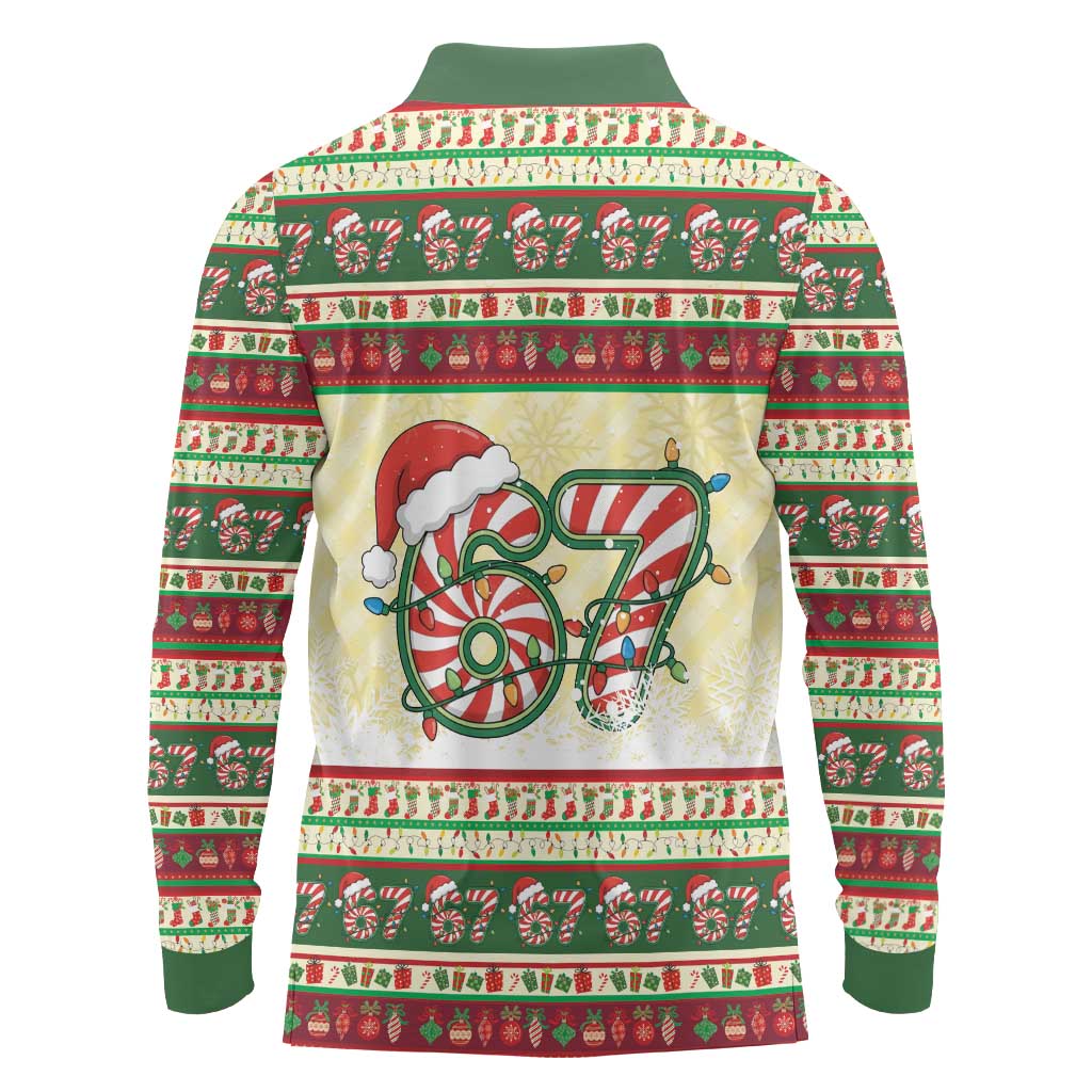 67 Six Seven Funny Meme Christmas Long Sleeve Polo Shirt Funny Xmas - Wonder Print Shop