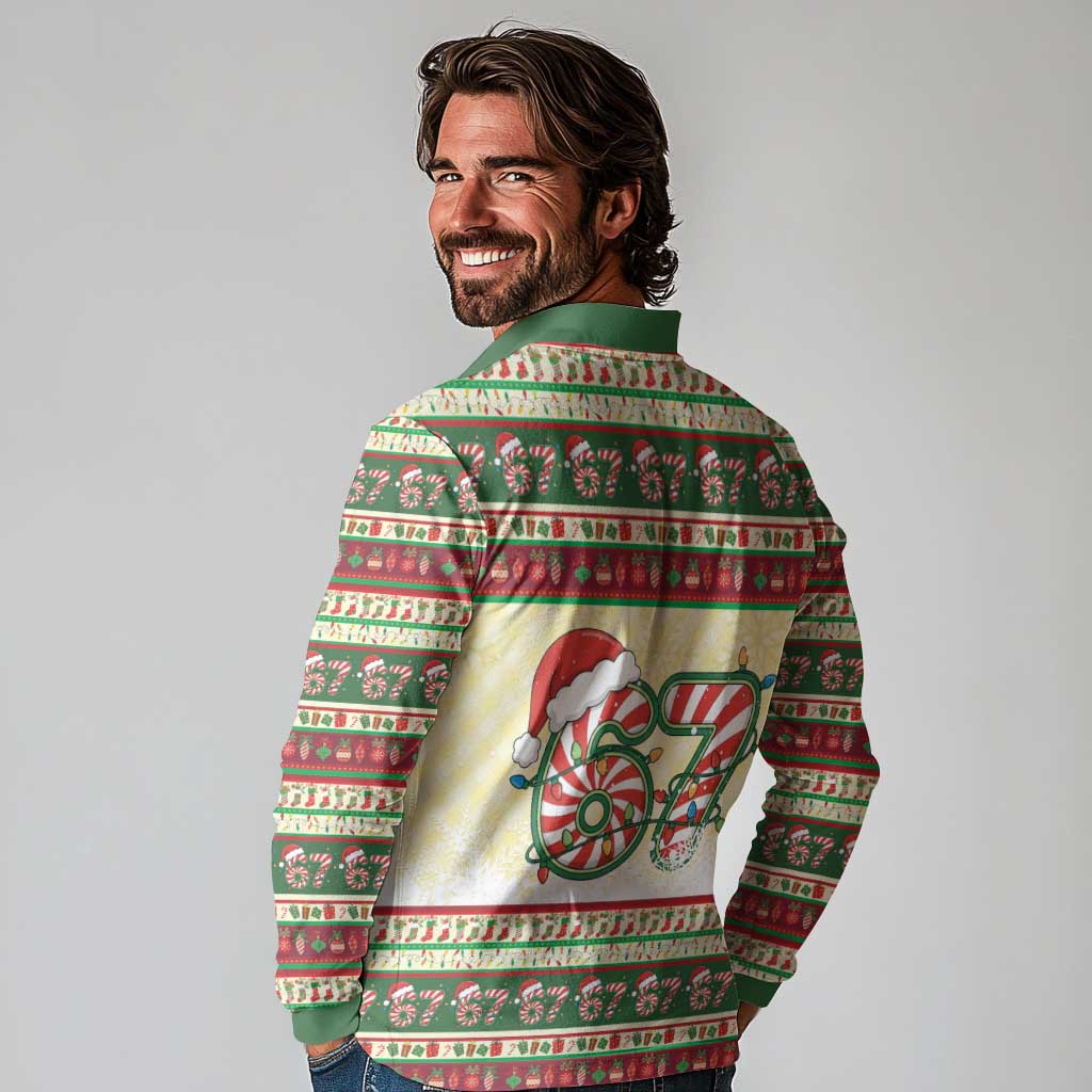 67 Six Seven Funny Meme Christmas Long Sleeve Polo Shirt Funny Xmas - Wonder Print Shop
