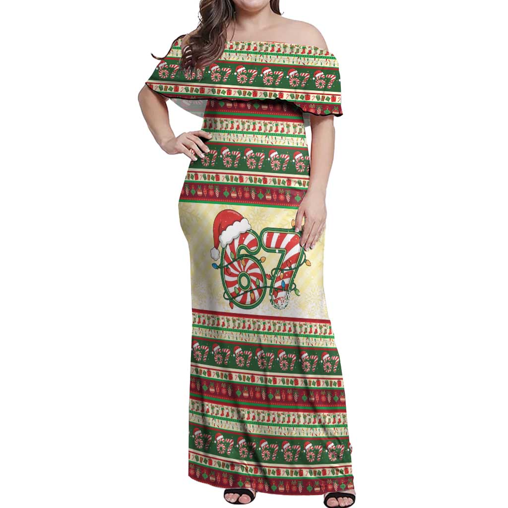 67 Six Seven Funny Meme Christmas Off Shoulder Maxi Dress Funny Xmas - Wonder Print Shop