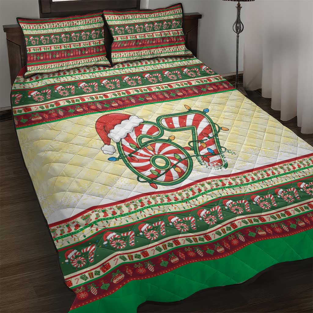 67 Six Seven Funny Meme Christmas Quilt Bed Set Funny Xmas - Wonder Print Shop