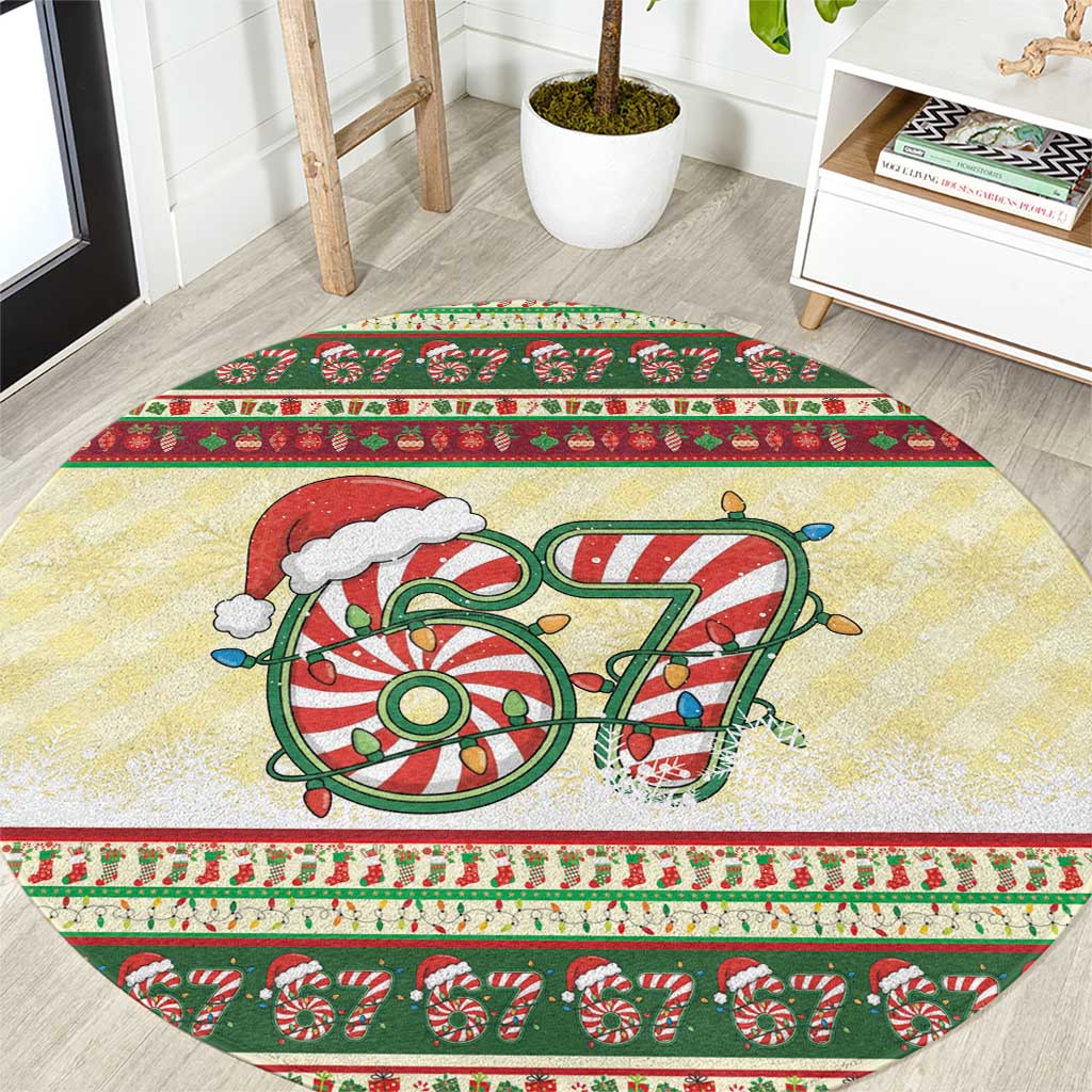 67 Six Seven Funny Meme Christmas Round Carpet Funny Xmas - Wonder Print Shop