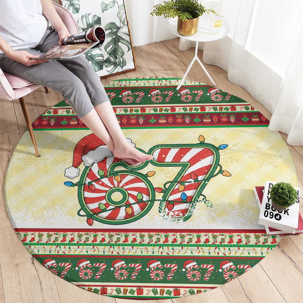 67 Six Seven Funny Meme Christmas Round Carpet Funny Xmas - Wonder Print Shop