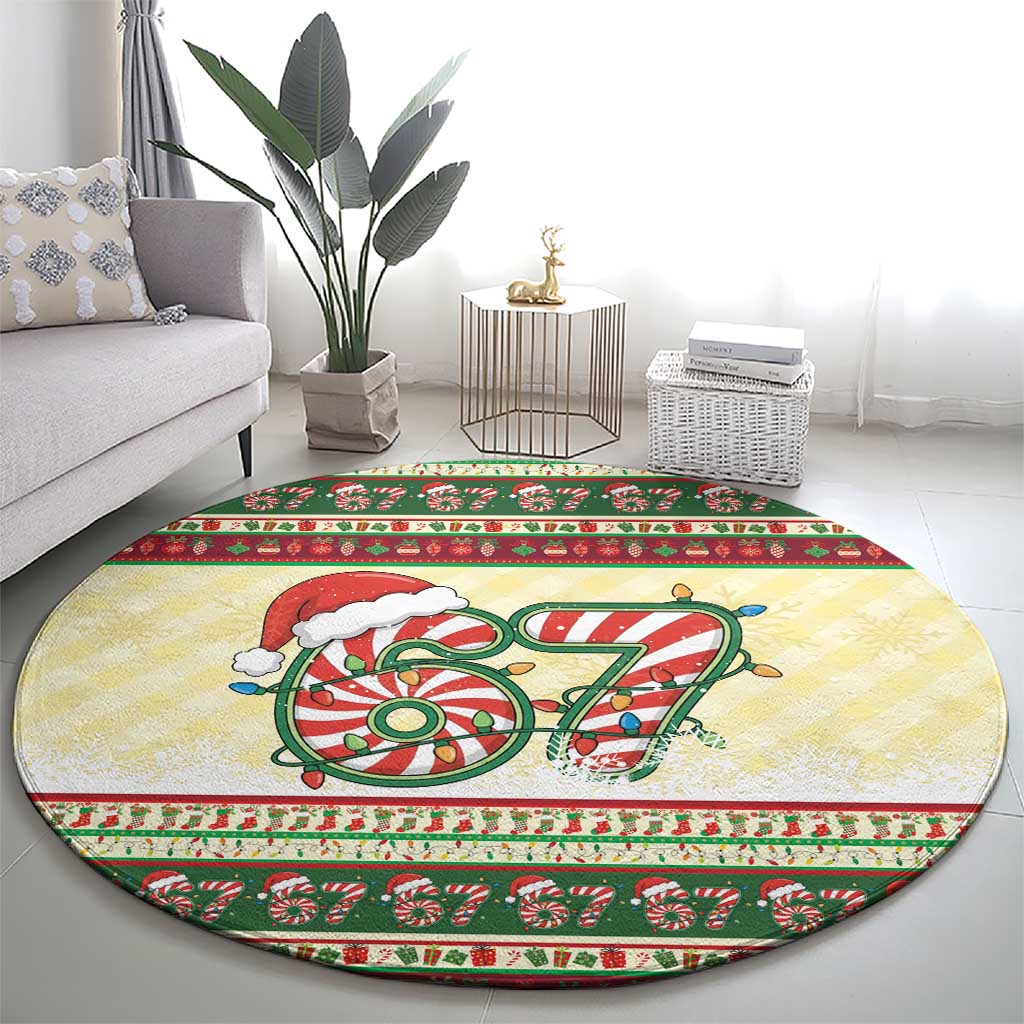 67 Six Seven Funny Meme Christmas Round Carpet Funny Xmas - Wonder Print Shop