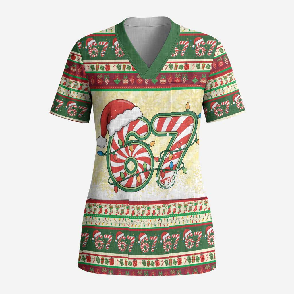 67 Six Seven Funny Meme Christmas Scrub Top Funny Xmas - Wonder Print Shop