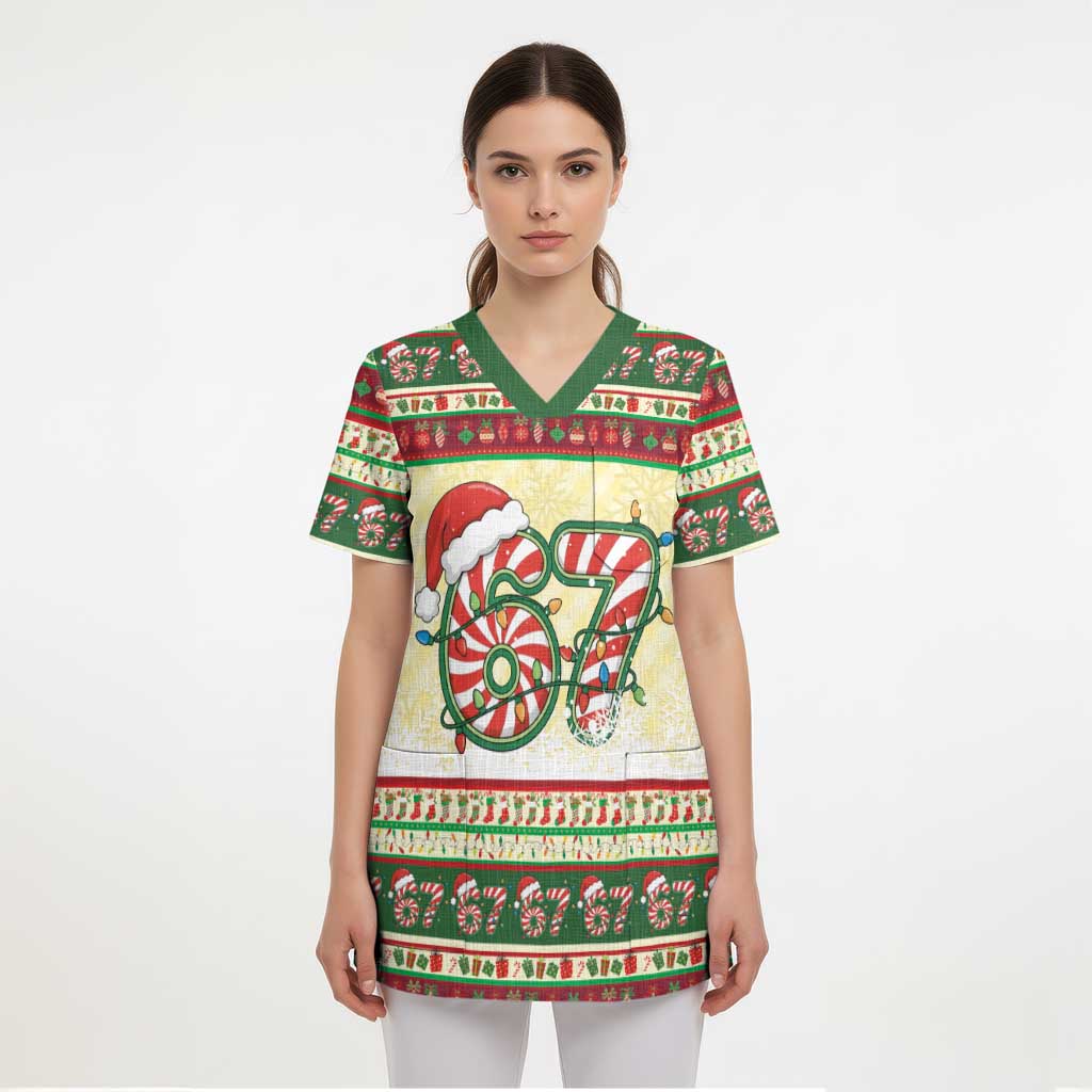 67 Six Seven Funny Meme Christmas Scrub Top Funny Xmas - Wonder Print Shop