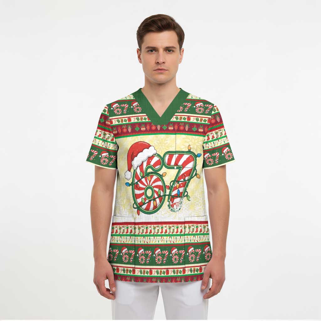 67 Six Seven Funny Meme Christmas Scrub Top Funny Xmas - Wonder Print Shop