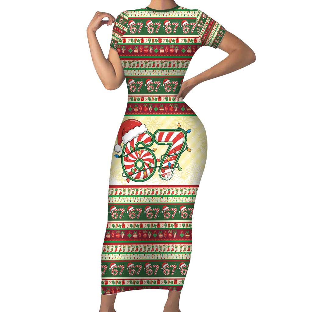67 Six Seven Funny Meme Christmas Short Sleeve Bodycon Dress Funny Xmas - Wonder Print Shop