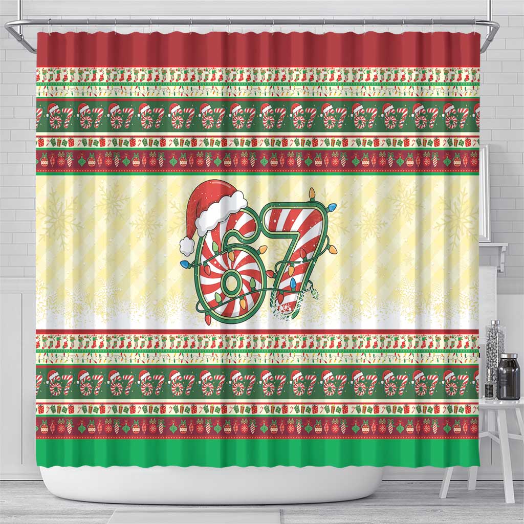 67 Six Seven Funny Meme Christmas Shower Curtain Funny Xmas - Wonder Print Shop