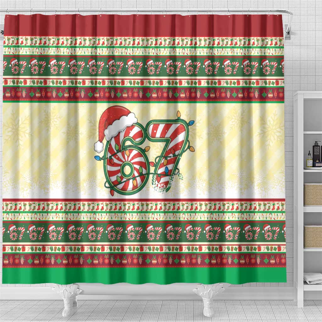 67 Six Seven Funny Meme Christmas Shower Curtain Funny Xmas - Wonder Print Shop