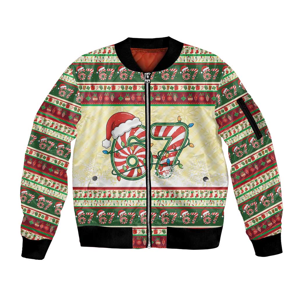 67 Six Seven Funny Meme Christmas Sleeve Zip Bomber Jacket Funny Xmas - Wonder Print Shop