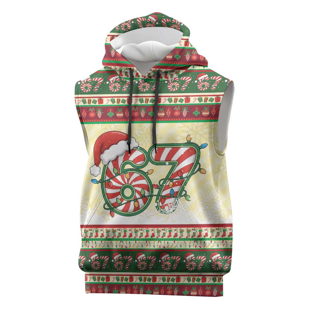67 Six Seven Funny Meme Christmas Sleeveless Hoodie Funny Xmas - Wonder Print Shop