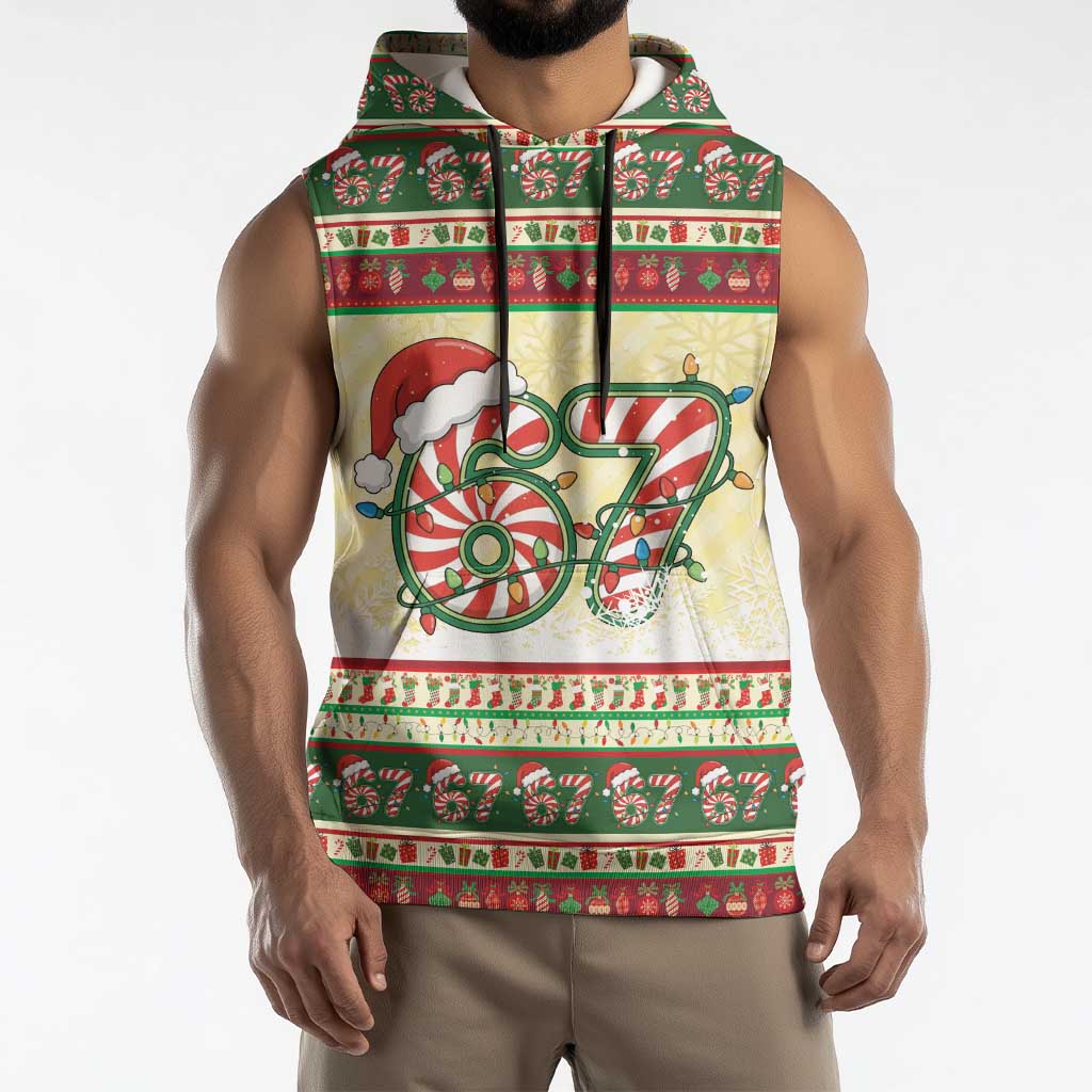 67 Six Seven Funny Meme Christmas Sleeveless Hoodie Funny Xmas - Wonder Print Shop