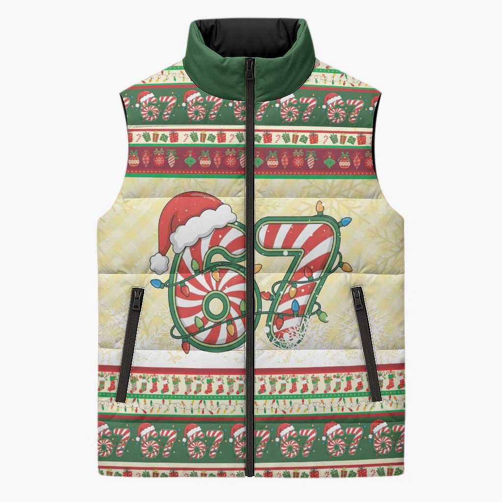 67 Six Seven Funny Meme Christmas Sleeveless Puffer Jacket Funny Xmas - Wonder Print Shop
