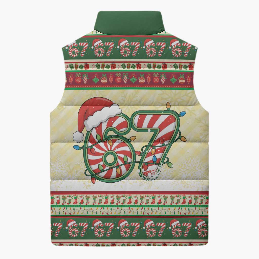67 Six Seven Funny Meme Christmas Sleeveless Puffer Jacket Funny Xmas - Wonder Print Shop