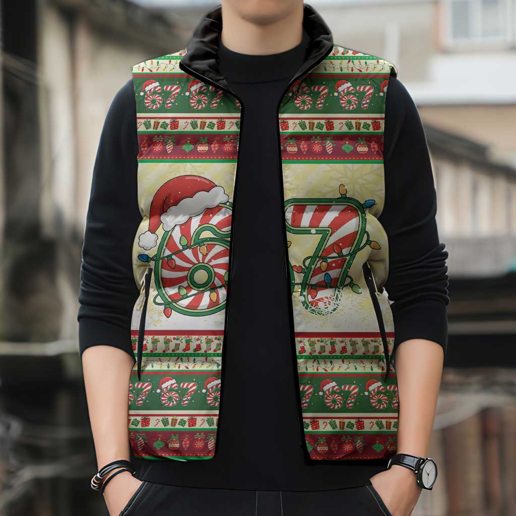 67 Six Seven Funny Meme Christmas Sleeveless Puffer Jacket Funny Xmas - Wonder Print Shop