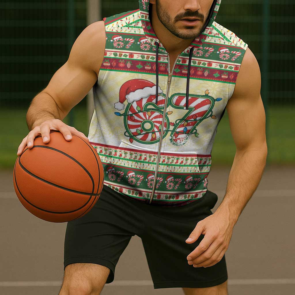67 Six Seven Funny Meme Christmas Sleeveless Zip Hoodie Funny Xmas - Wonder Print Shop