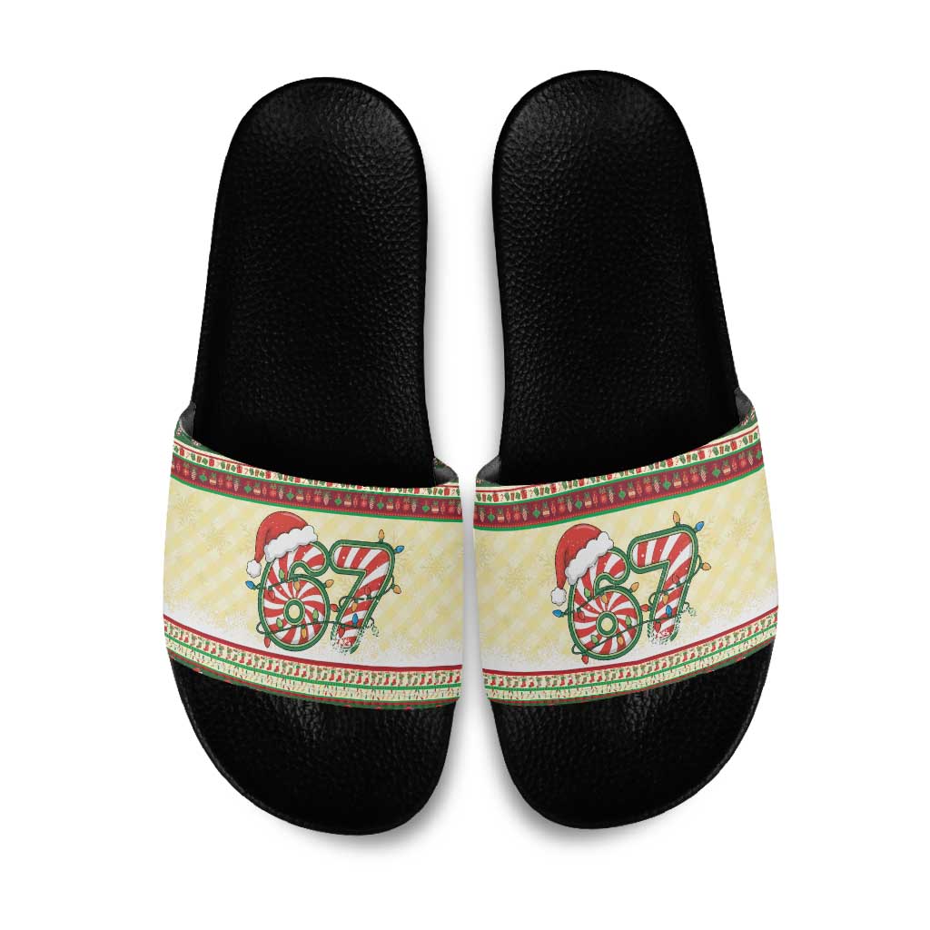 67 Six Seven Funny Meme Christmas Slide Sandals Funny Xmas - Wonder Print Shop