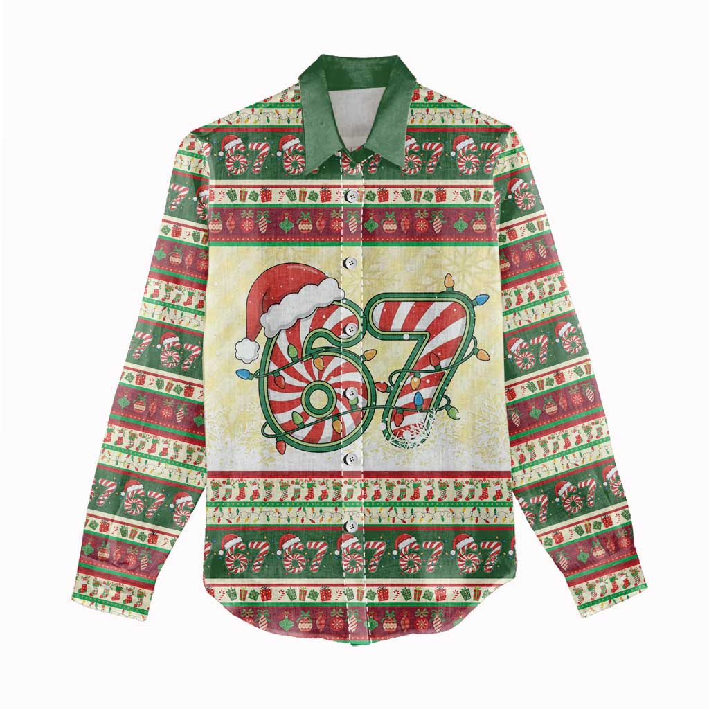 67 Six Seven Funny Meme Christmas Women Casual Shirt Funny Xmas - Wonder Print Shop