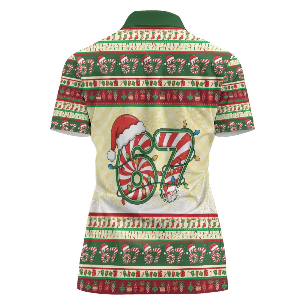 67 Six Seven Funny Meme Christmas Women Polo Shirt Funny Xmas - Wonder Print Shop