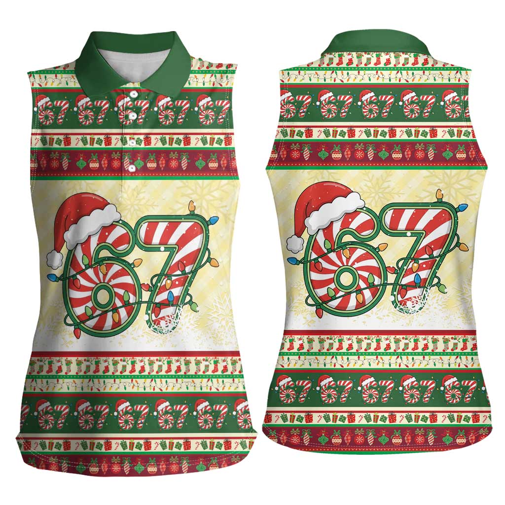 67 Six Seven Funny Meme Christmas Women Sleeveless Polo Shirt Funny Xmas - Wonder Print Shop