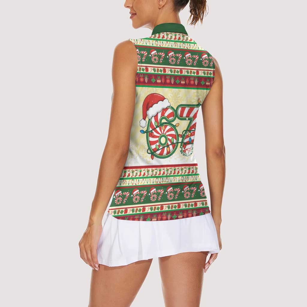 67 Six Seven Funny Meme Christmas Women Sleeveless Polo Shirt Funny Xmas - Wonder Print Shop