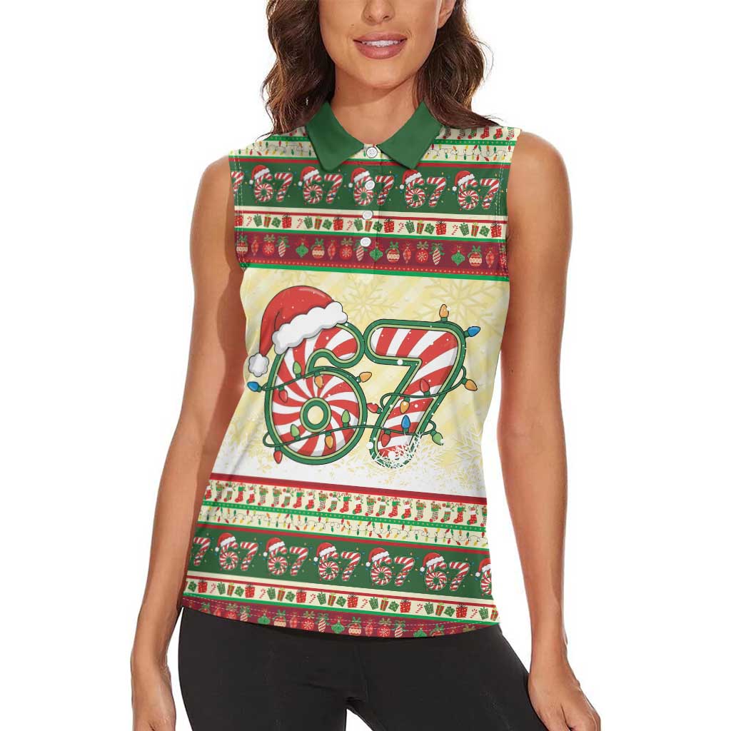 67 Six Seven Funny Meme Christmas Women Sleeveless Polo Shirt Funny Xmas - Wonder Print Shop