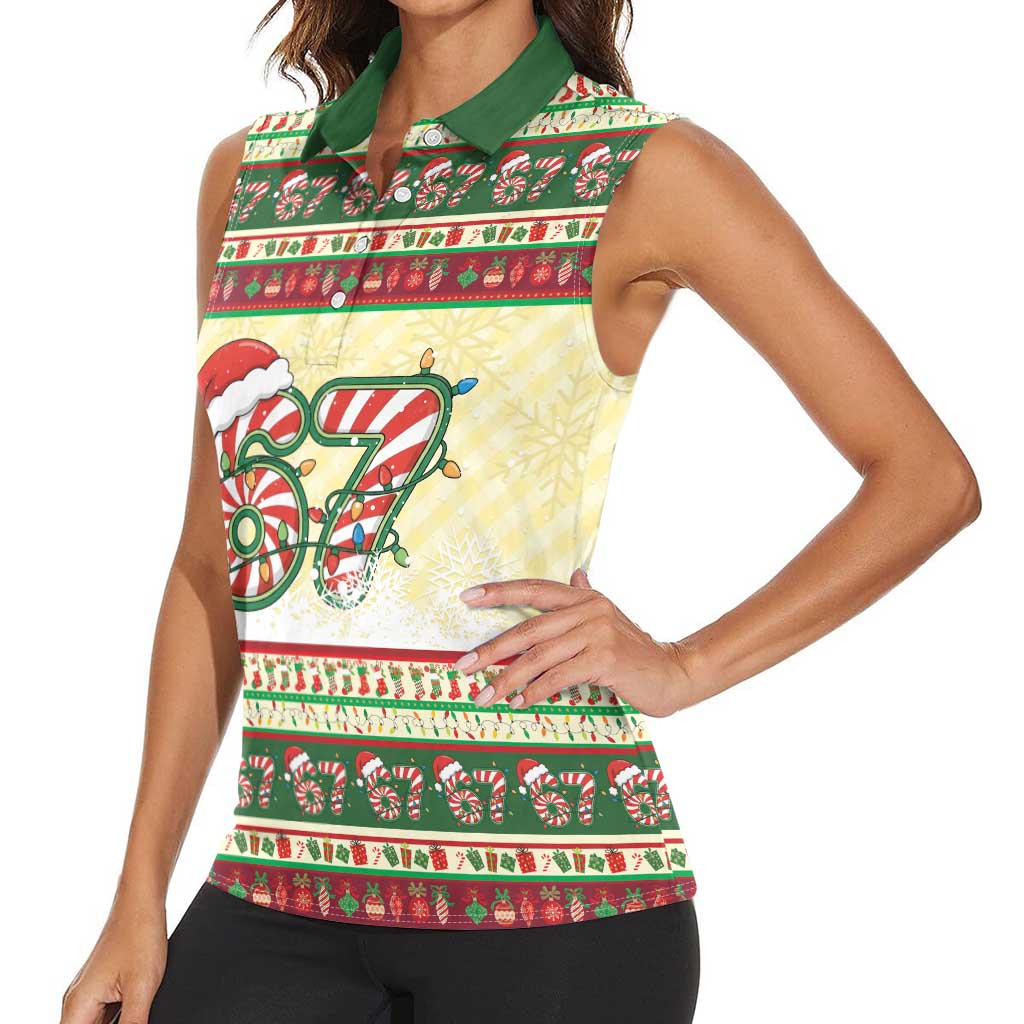 67 Six Seven Funny Meme Christmas Women Sleeveless Polo Shirt Funny Xmas - Wonder Print Shop