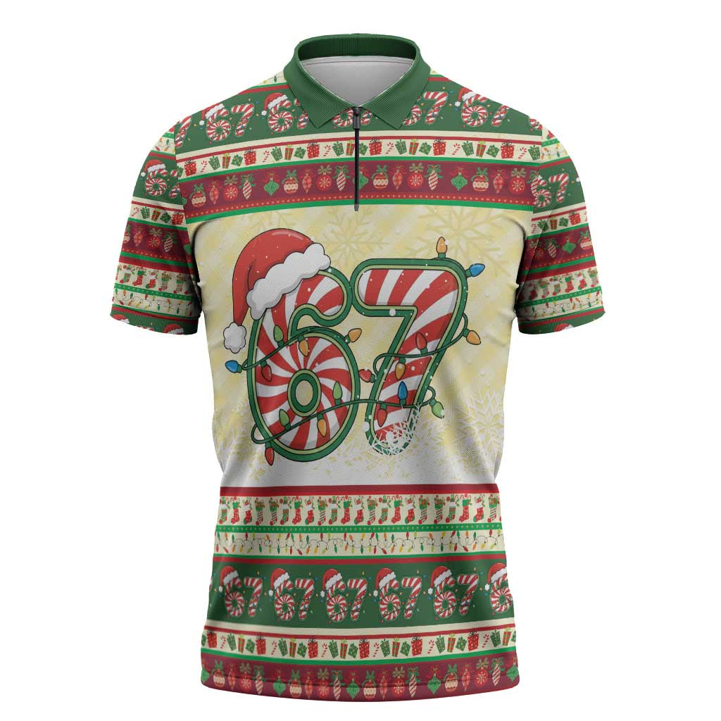 67 Six Seven Funny Meme Christmas Zipper Polo Shirt Funny Xmas - Wonder Print Shop