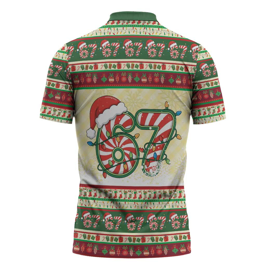 67 Six Seven Funny Meme Christmas Zipper Polo Shirt Funny Xmas - Wonder Print Shop
