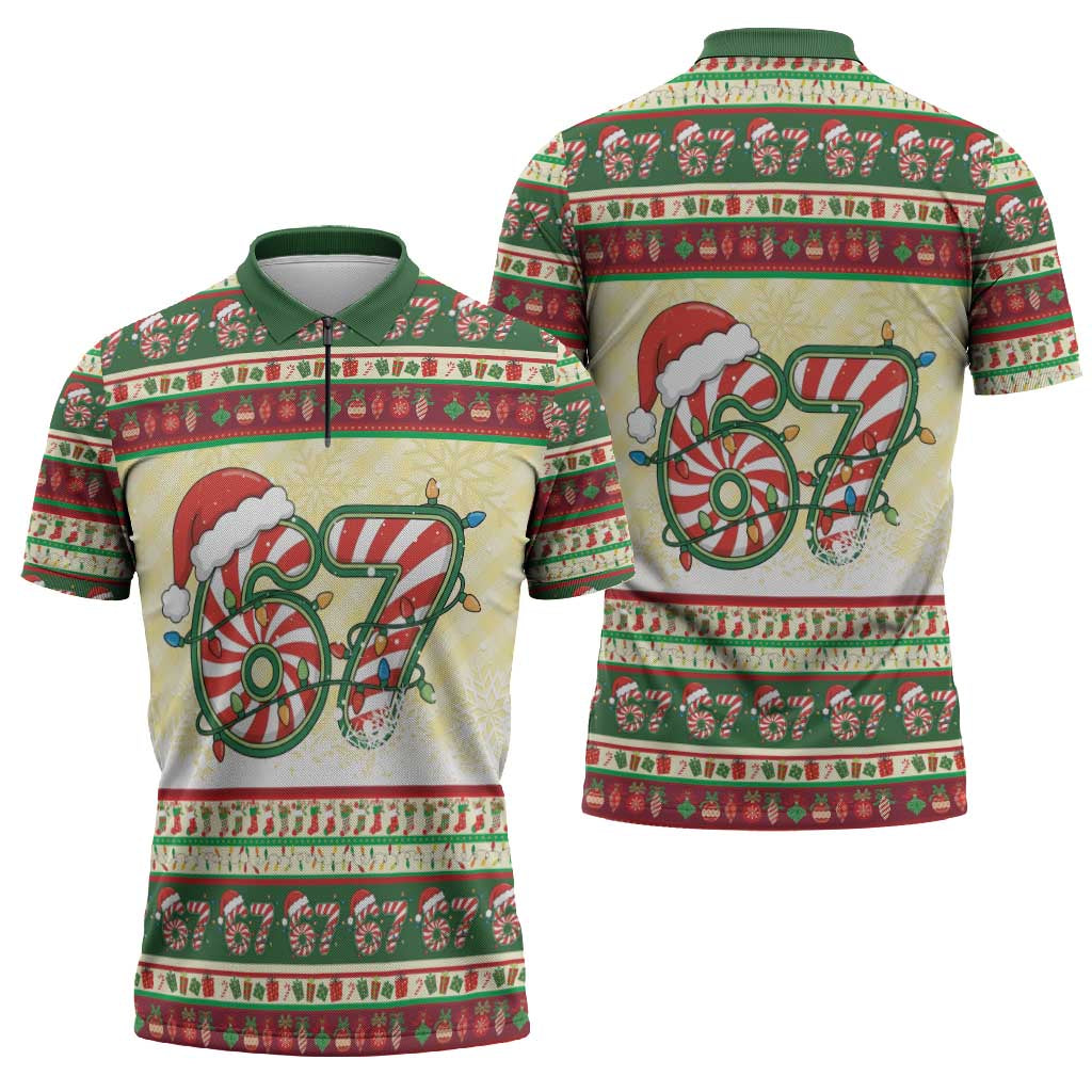 67 Six Seven Funny Meme Christmas Zipper Polo Shirt Funny Xmas - Wonder Print Shop